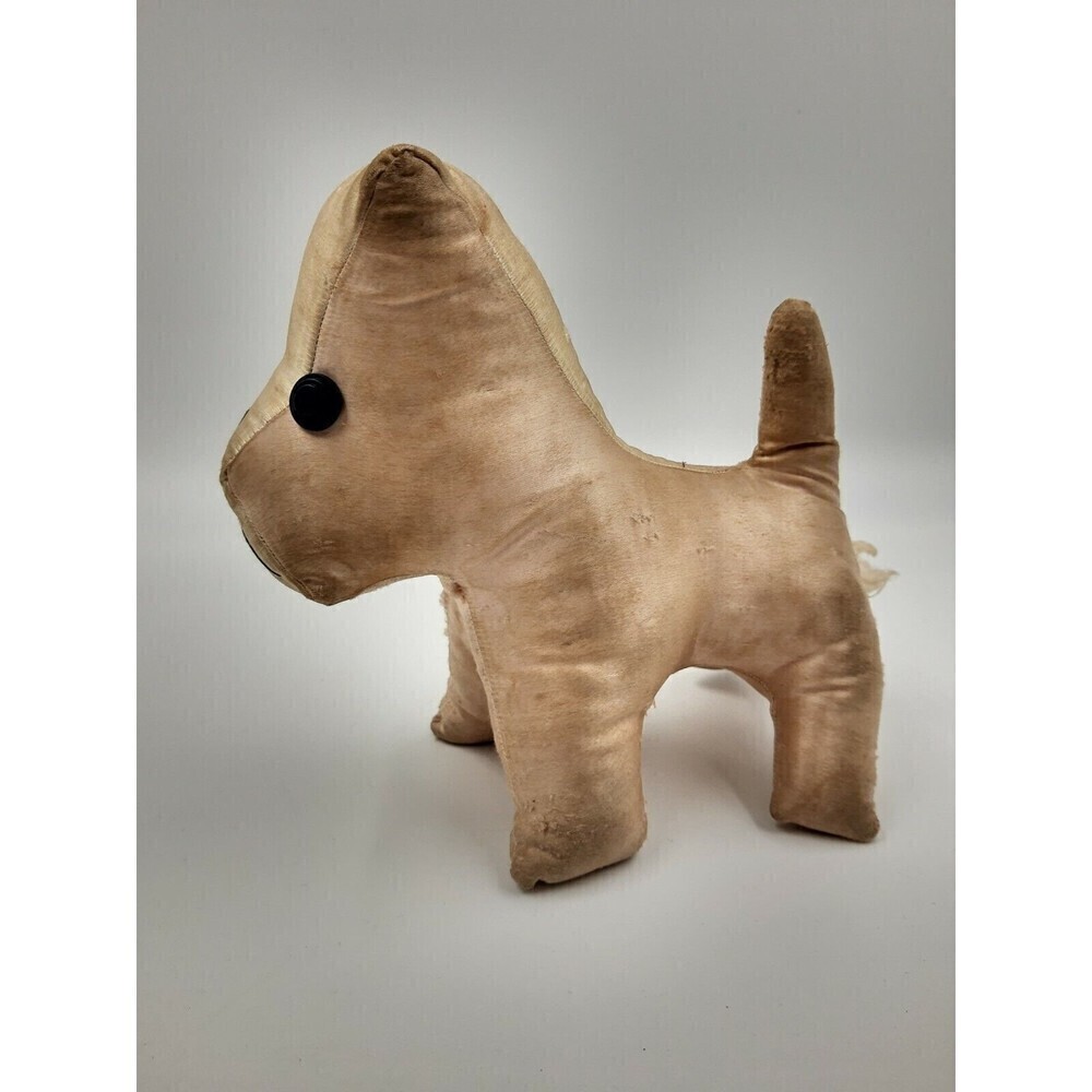 Vintage 50s 60s PUPPY DOG PLUSH STUFFED ANIMAL PRIZE SATIN BUTTON EYES